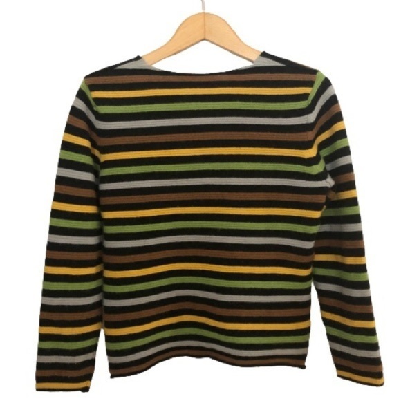 100% Cashmere Multicolor Rainbow Striped V-neck Sweater - Picture 10 of 16